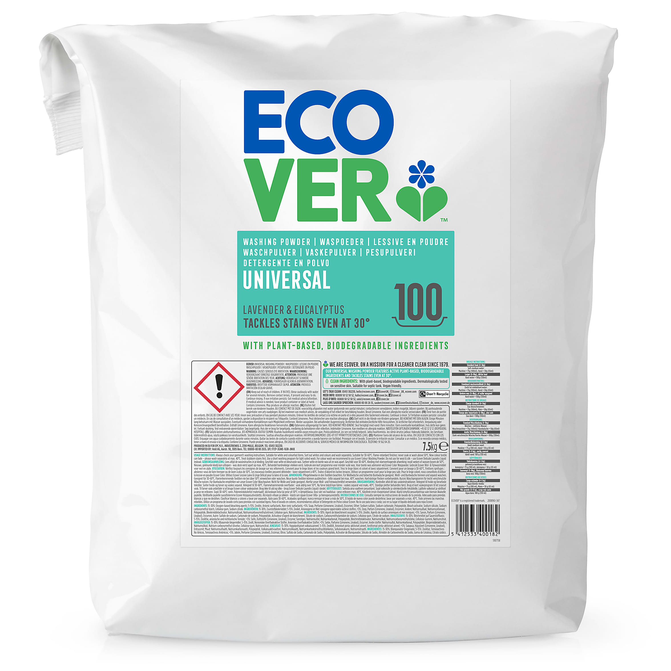 Стиральный порошок Ecover Universal, 7,5 кг (100 стирок)