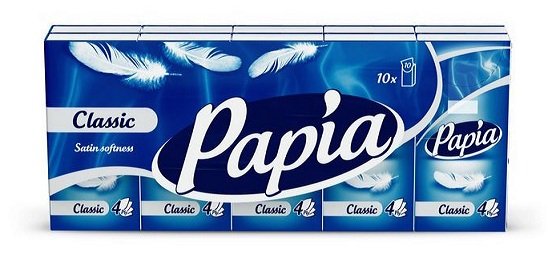 Бумажные платочки Papia Classic 4-х слойные белые 10 упаковок