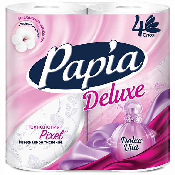 Туалетная бумага 4-х слойная Papia Deluxe Dolce Vita 4 рулона